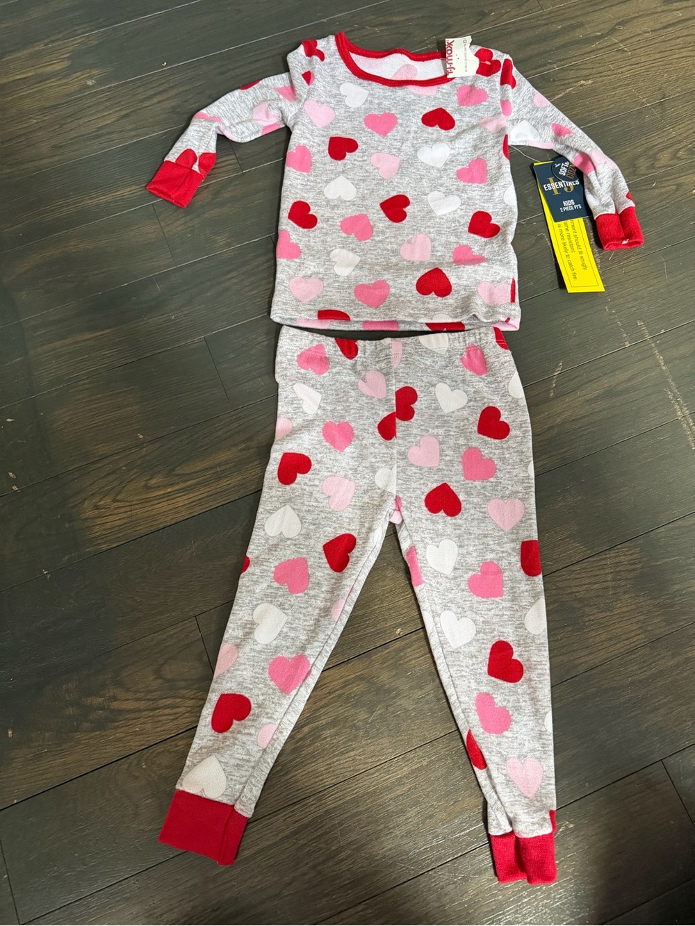 Kids Heart-Print Pajama Set - Gray with Red & Pink Hearts size 18 months NWT